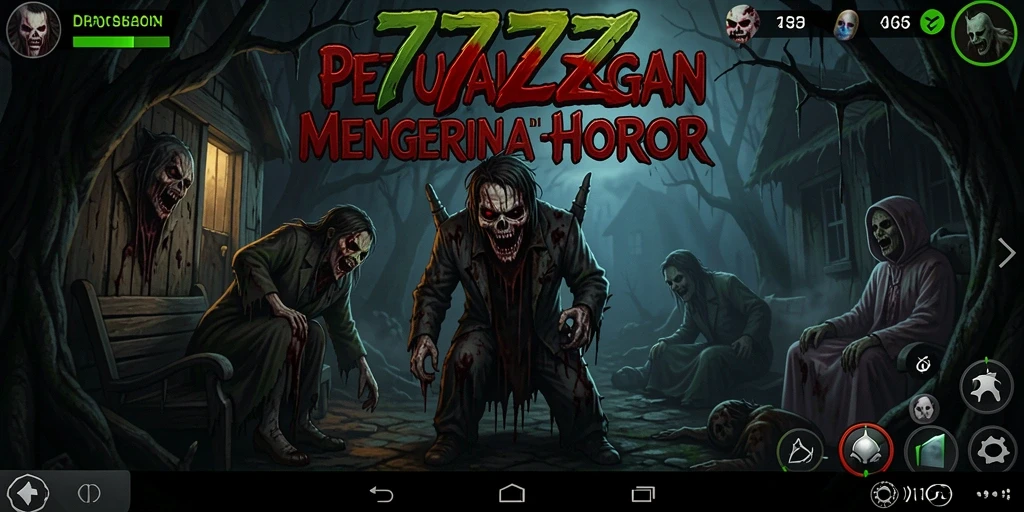 Screenshot utama 777ZX menampilkan atmosfer horor yang mencekam.