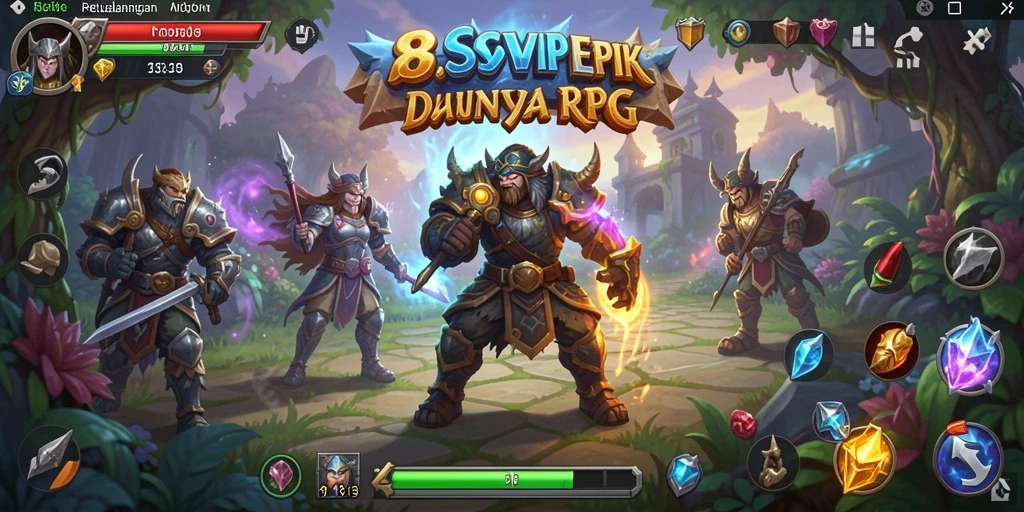 Screenshot utama 8SVIP menunjukkan aksi pertempuran seru dan dunia yang indah.