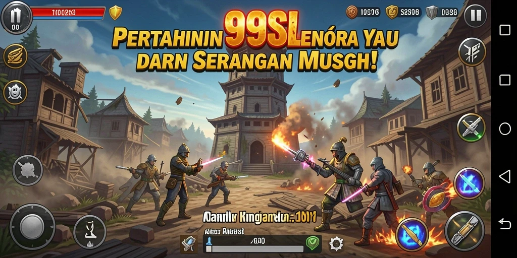 Screenshot 99SL menampilkan aksi intens dalam permainan Tower Defense.