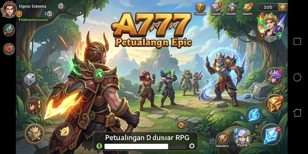 Screenshot gameplay A7777 menampilkan pertarungan seru di dunia fantasi.