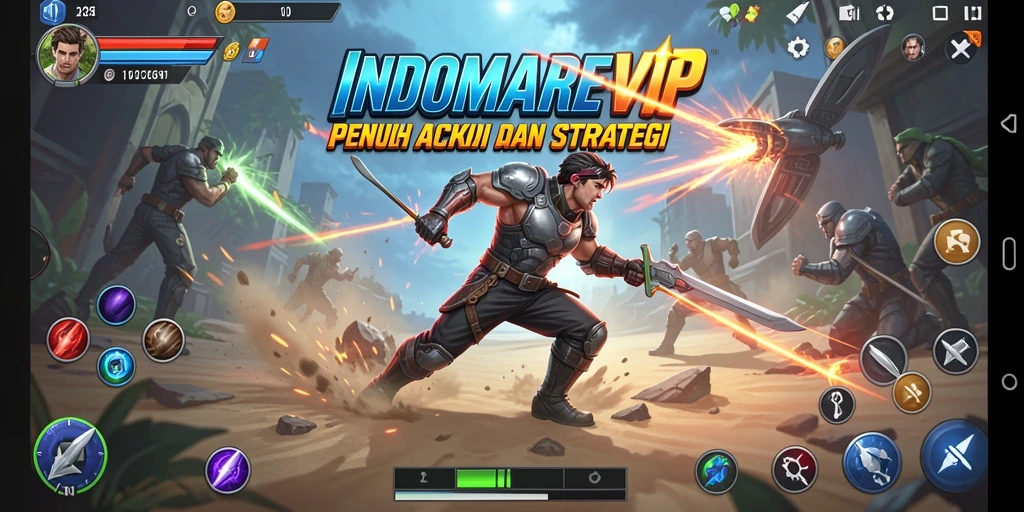 Screenshot INDOMAREVIP menampilkan aksi pertempuran intens yang mendebarkan.