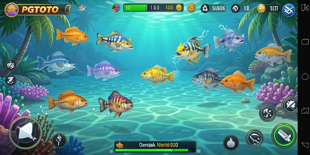 Tampilan gameplay PGTOTO dengan aksi menembak ikan yang seru.