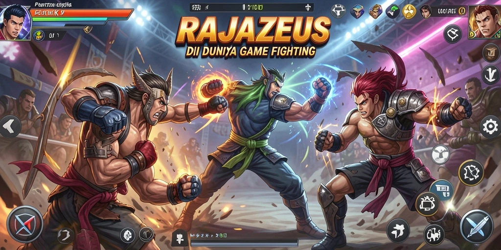 Screenshot RAJAZEUS menampilkan pertarungan epik dan karakter yang dinamis.