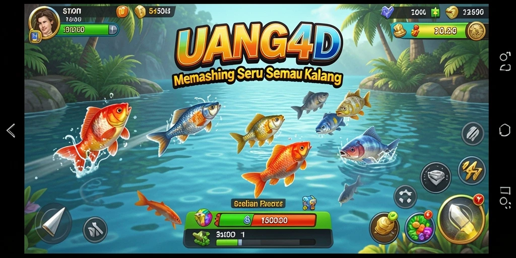 Tampilan gameplay UANG4D yang menegangkan saat memancing ikan di laut.